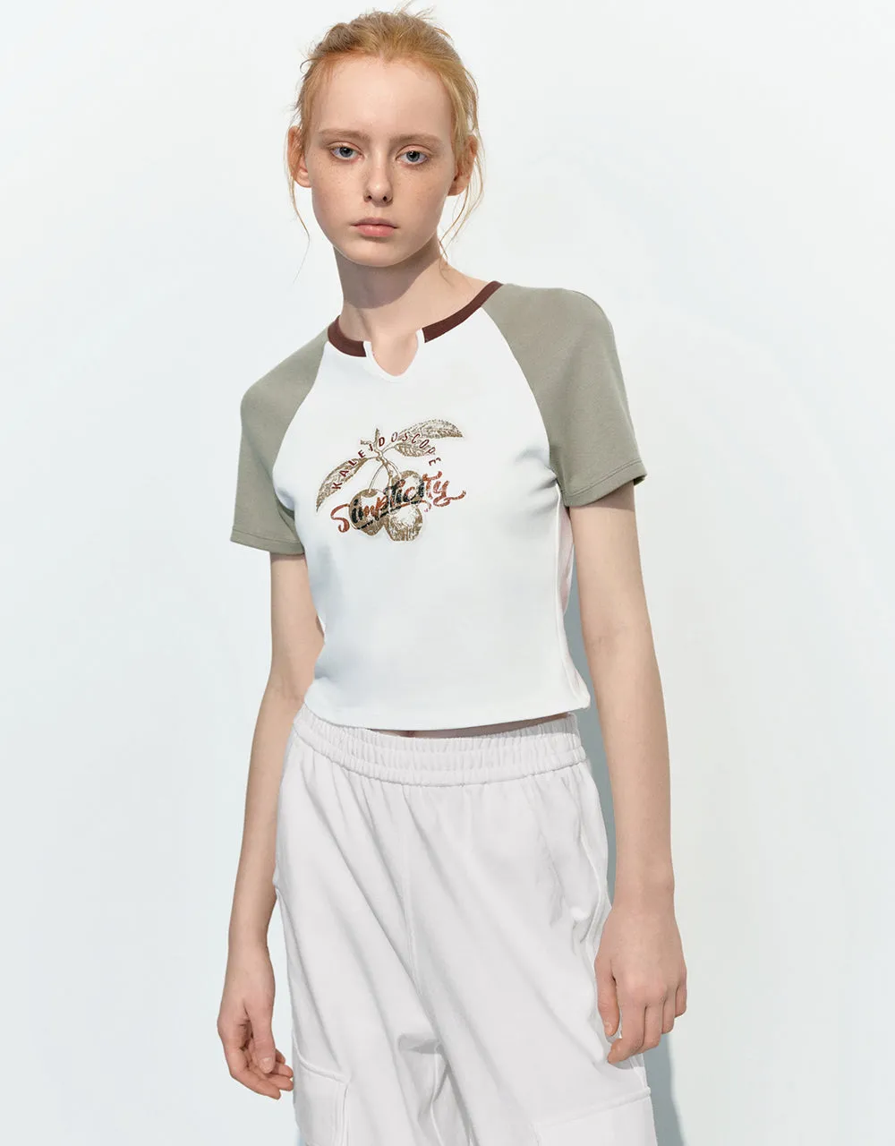 Printed Raglan Sleeve Skinny T-Shirt sold by Urban Revivo