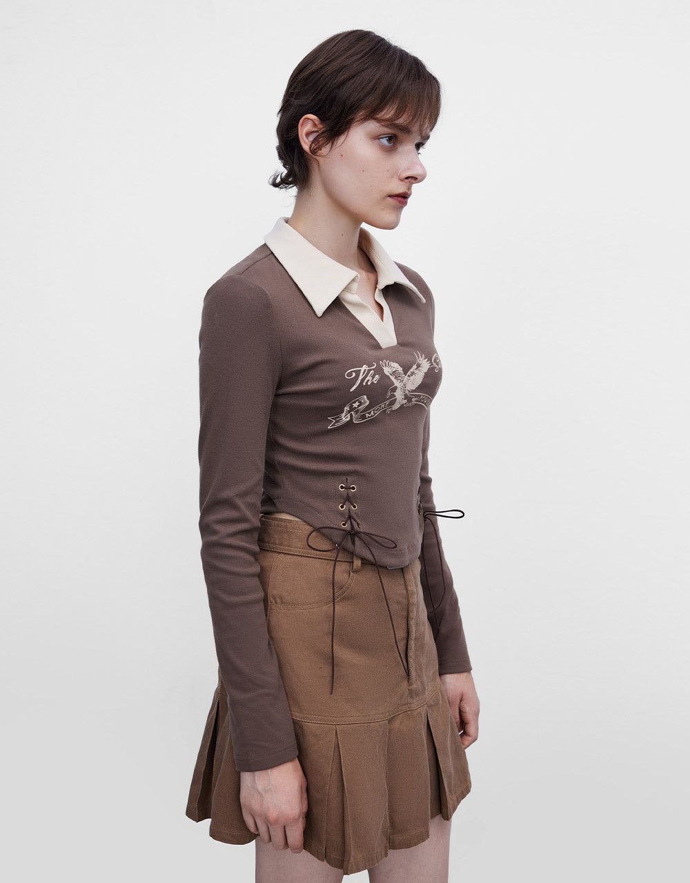 Bird Print Lace Up Cropped Top sold by Urban Revivo product image thumbnail 5