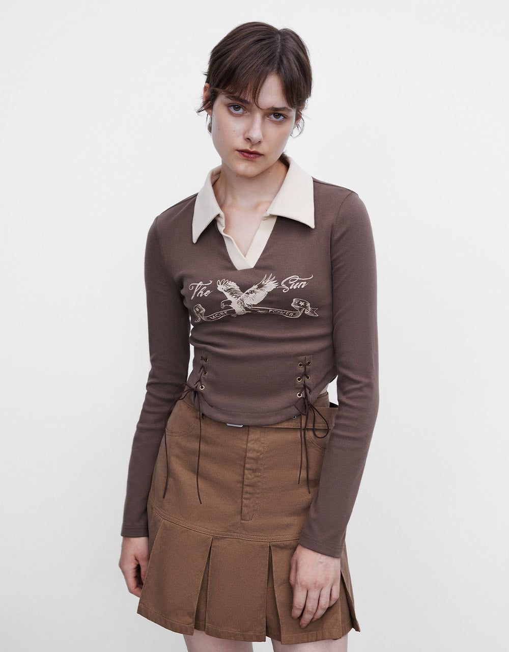 Bird Print Lace Up Cropped Top sold by Urban Revivo product image thumbnail 2