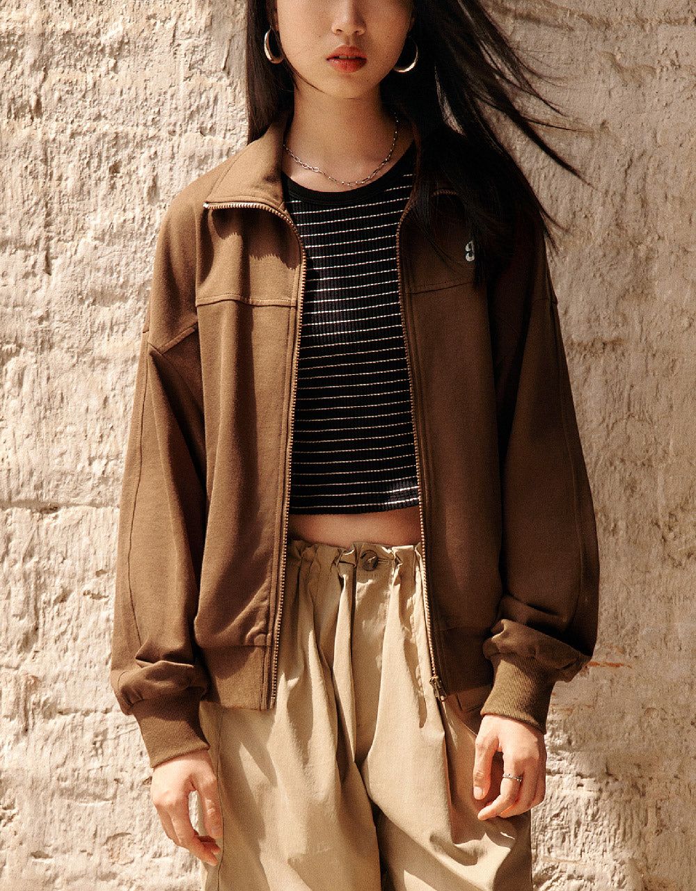 Letter Embossed Zipper Front Straight Jacket sold by Urban Revivo product image thumbnail 2