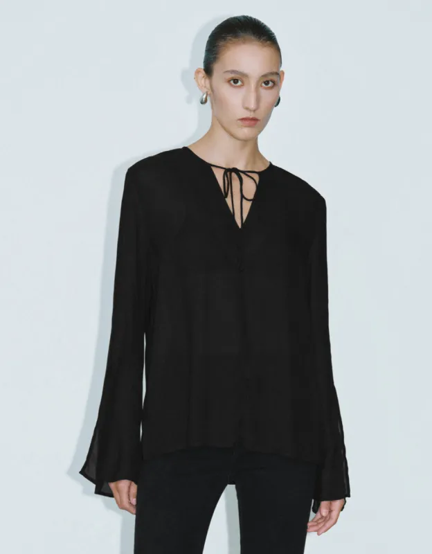 Tie Front Butterfly Sleeve V-Neck Blouse sold by Urban Revivo