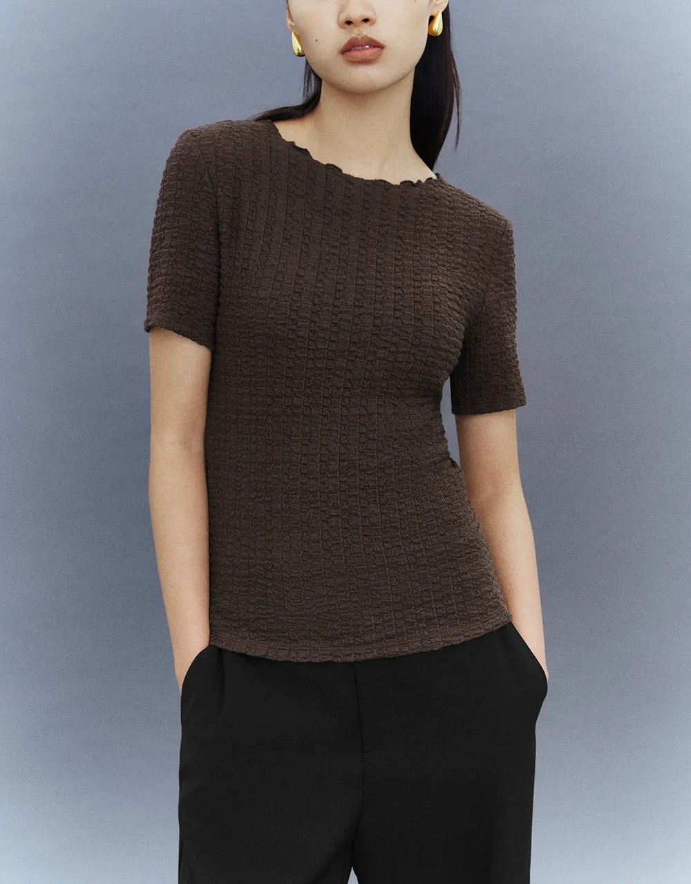 Shirred Crew Neck Skinny T-Shirt sold by Urban Revivo product image thumbnail 2