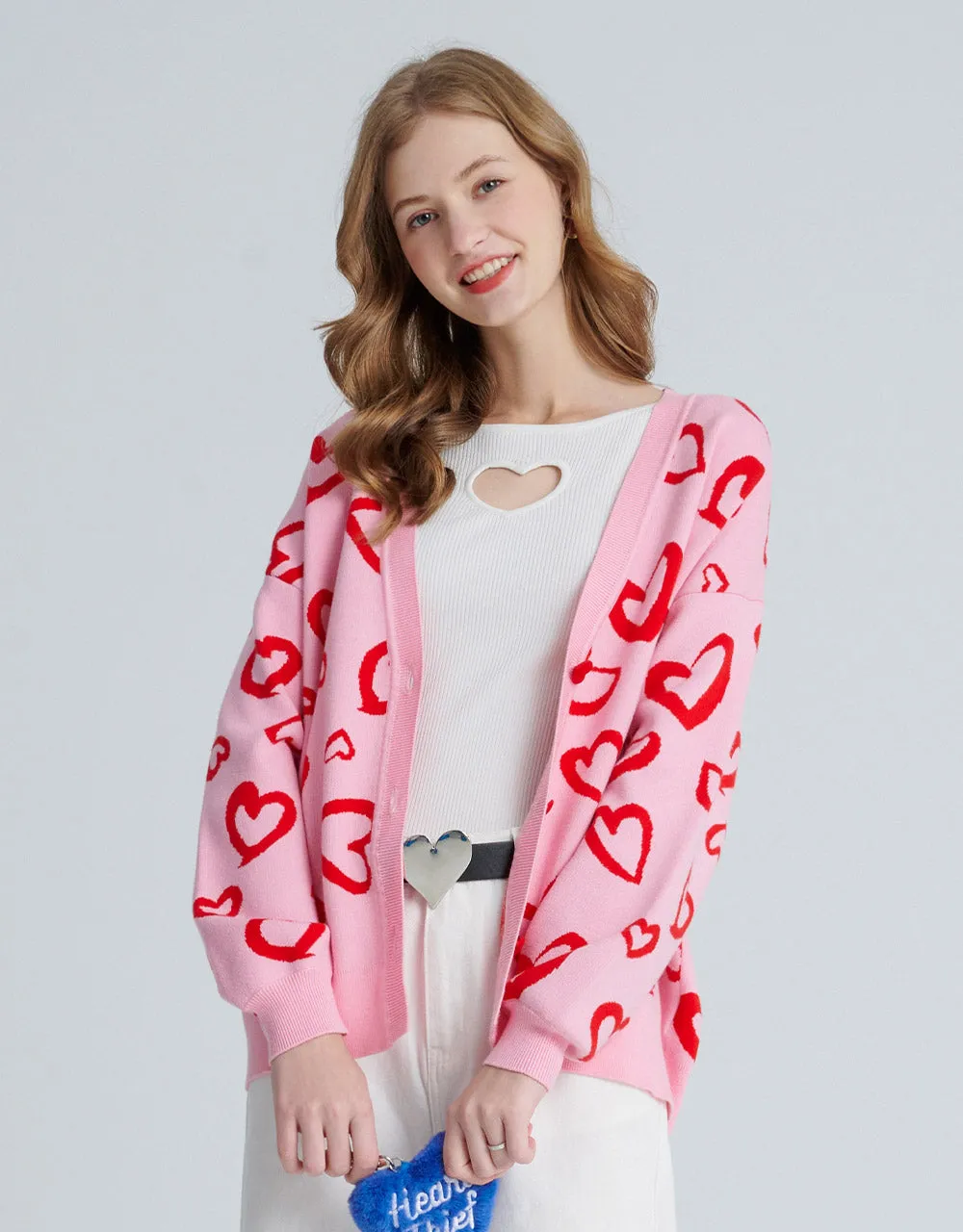 Heart Pattern Jacquard Button Up Oversized Cardigan sold by Urban Revivo product image thumbnail 3