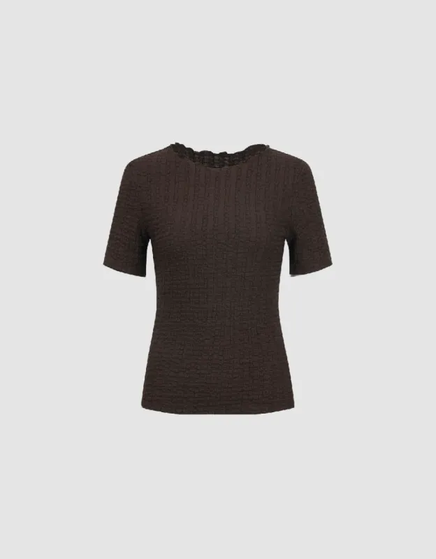 Shirred Crew Neck Skinny T-Shirt sold by Urban Revivo