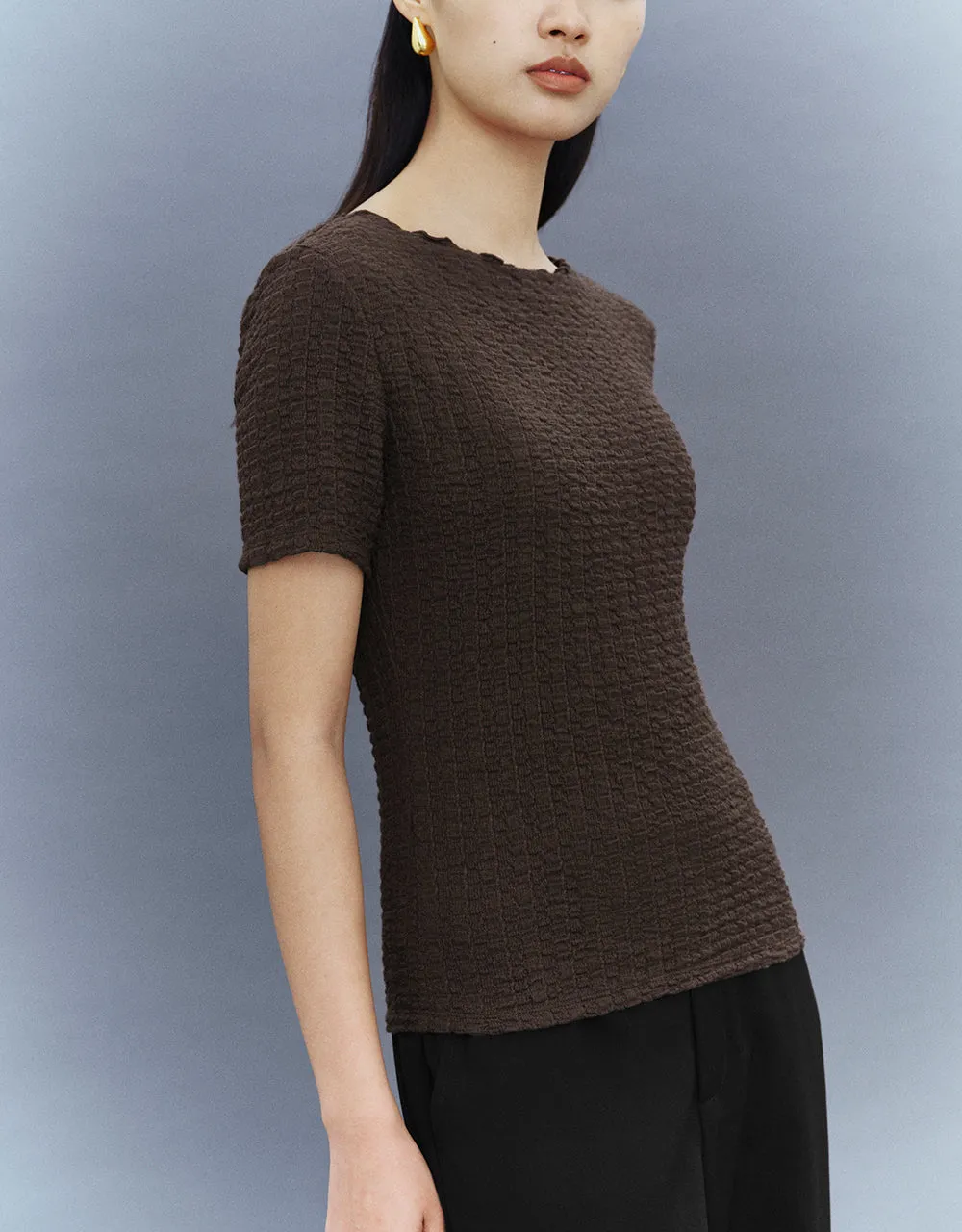 Shirred Crew Neck Skinny T-Shirt sold by Urban Revivo product image thumbnail 3