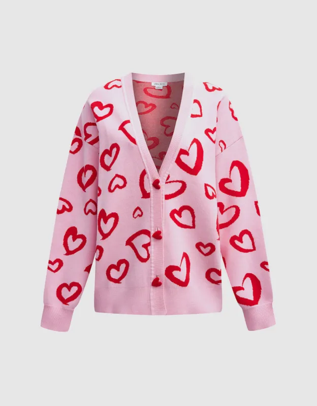 Heart Pattern Jacquard Button Up Oversized Cardigan sold by Urban Revivo
