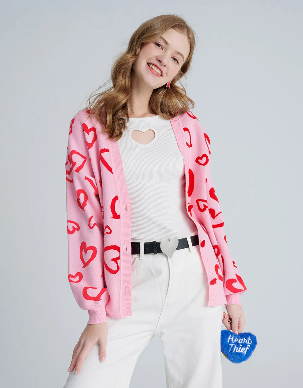 Heart Pattern Jacquard Button Up Oversized Cardigan sold by Urban Revivo product image thumbnail 2