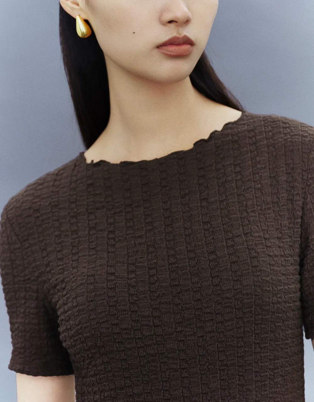 Shirred Crew Neck Skinny T-Shirt sold by Urban Revivo product image thumbnail 4