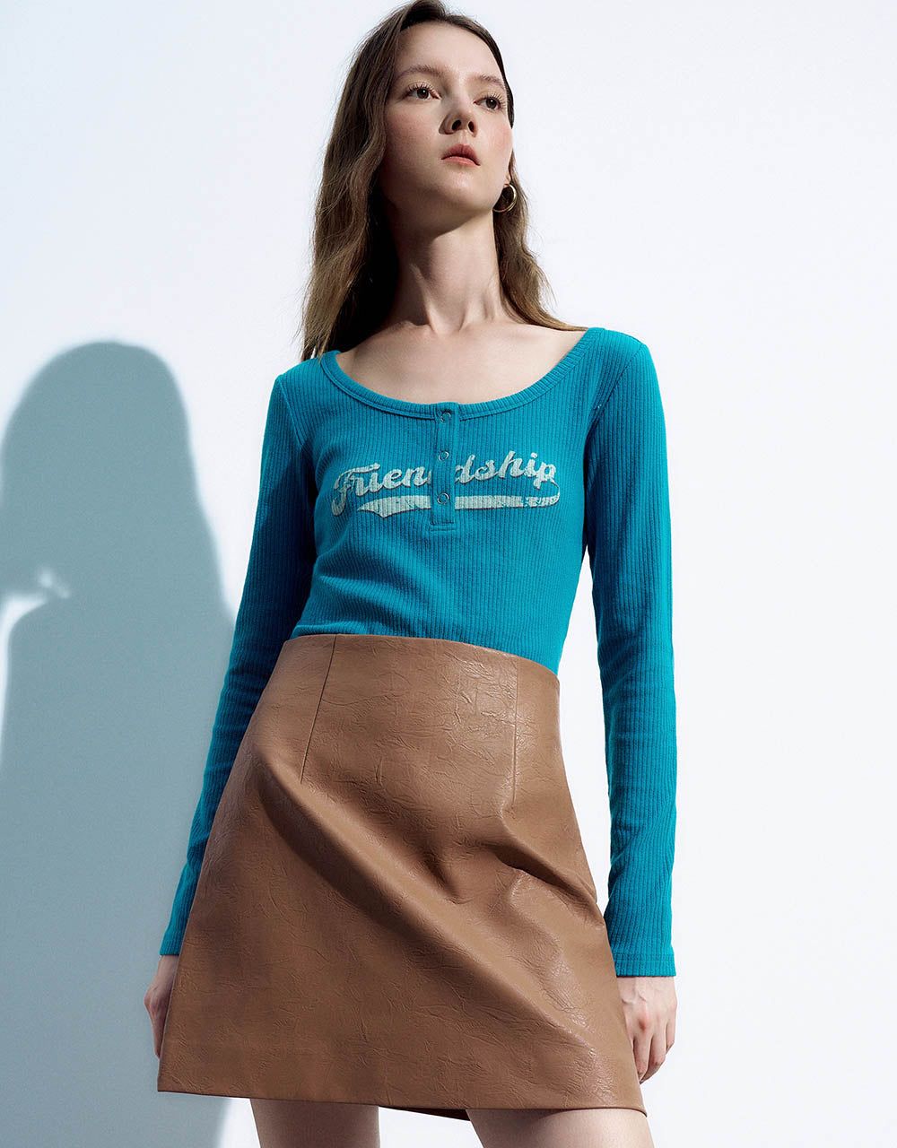 Letter Printed Crew Neck Skinny T-Shirt sold by Urban Revivo