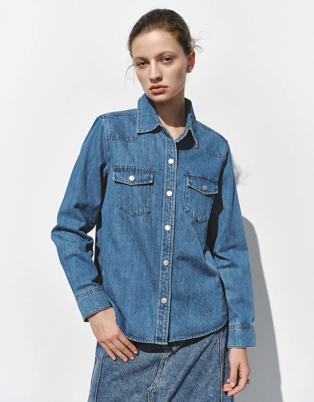 Loose Denim Shirt With Pressed Buttons sold by Urban Revivo