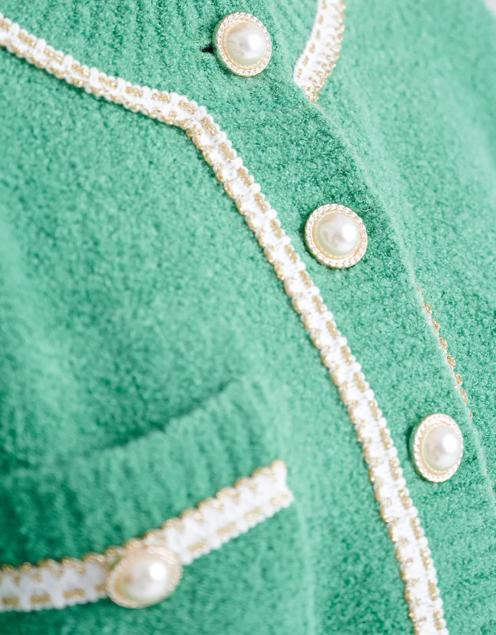 Contrast Trim Faux Pearl Button Green Cardigan sold by Urban Revivo product image thumbnail 5