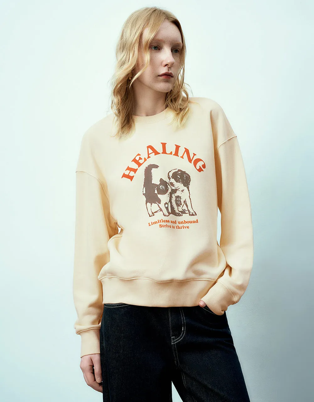 Pets Printed Crew Neck Loose Sweatshirt sold by Urban Revivo