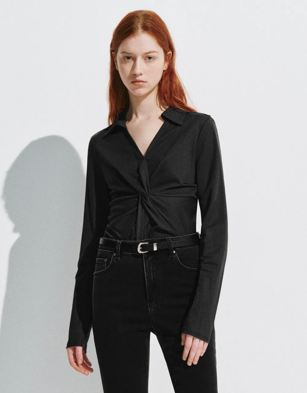 Twist Front V-Neck Overhead Shirt sold by Urban Revivo