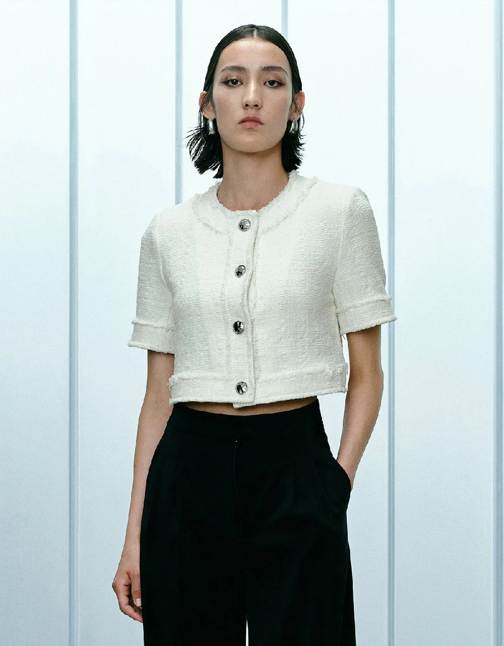 Raw Hem Tweed Jacket sold by Urban Revivo