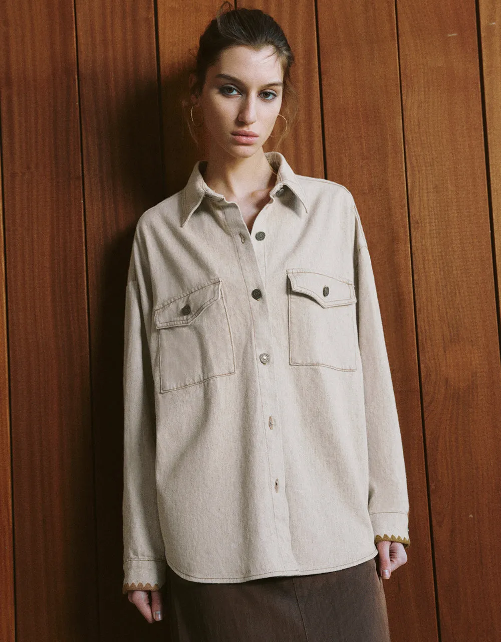 Button Up Oversized Denim Shirt sold by Urban Revivo