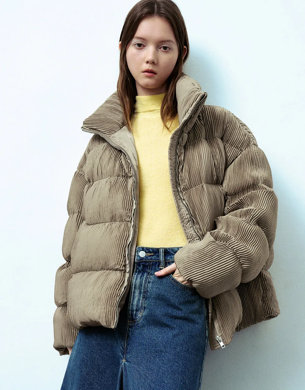 Textured Stand Collar Down Jacket sold by Urban Revivo