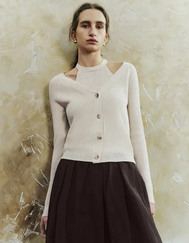 Raglan Sleeve Crew Neck Knitted Cardigan sold by Urban Revivo