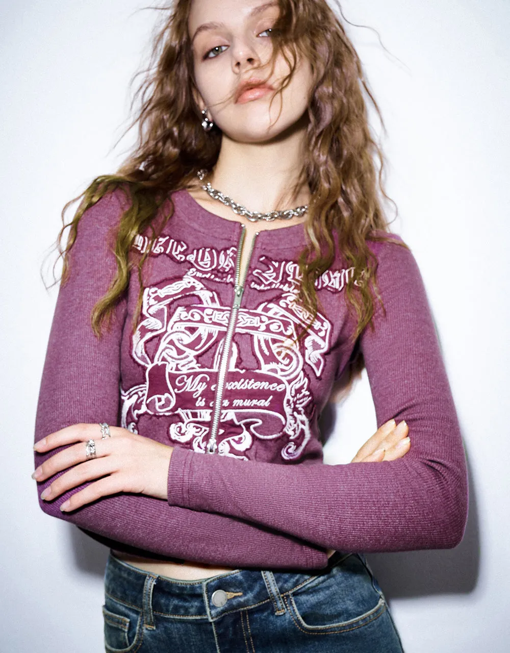 Zipper Front Printed Crew Neck Shirt sold by Urban Revivo product image thumbnail 5