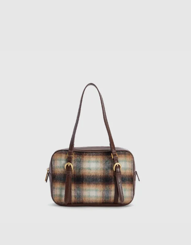 Plaid Woolen Furry Shoulder Bag sold by Urban Revivo