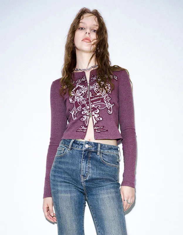 Zipper Front Printed Crew Neck Shirt sold by Urban Revivo
