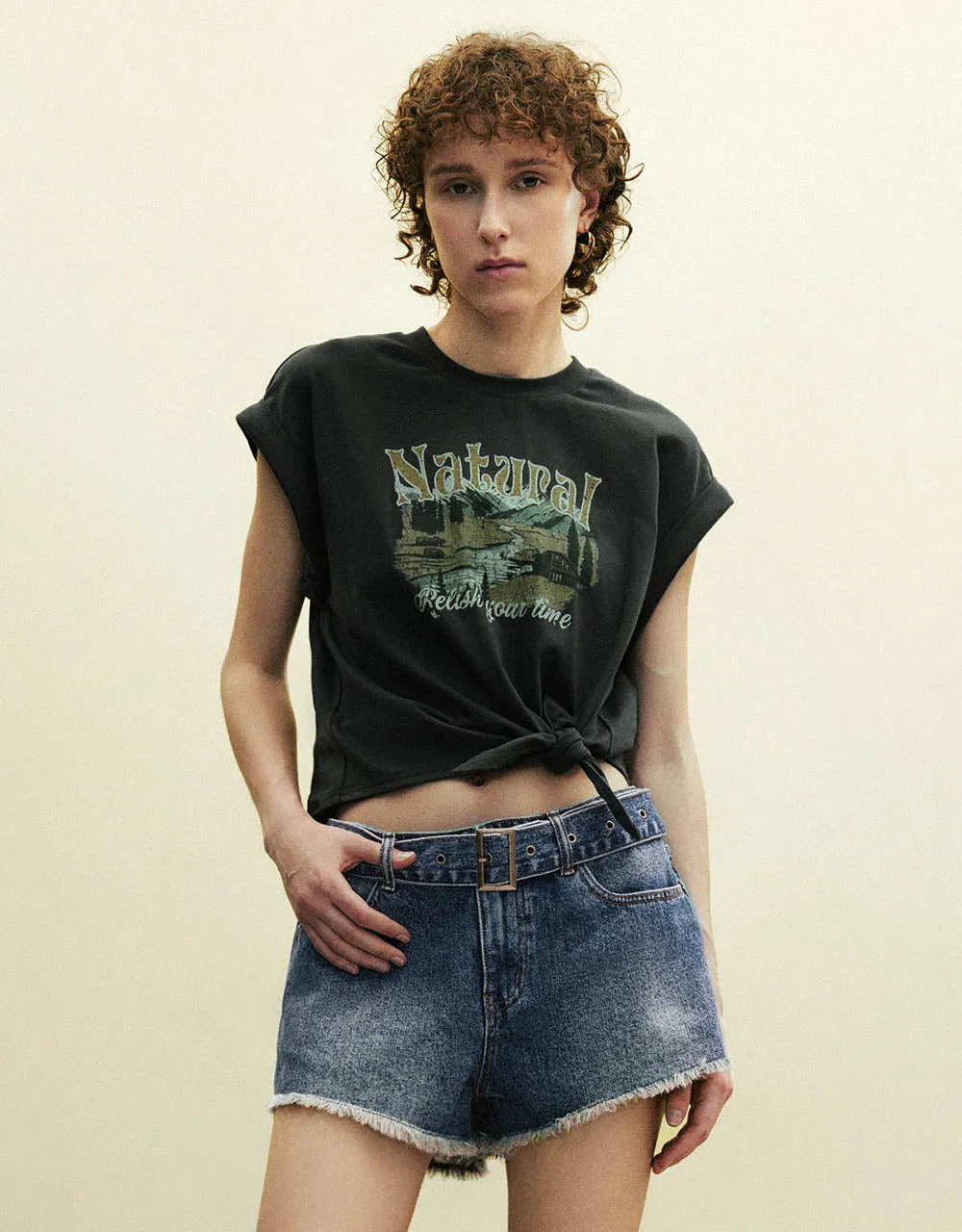 Printed Crew Neck Loose Tank Top sold by Urban Revivo