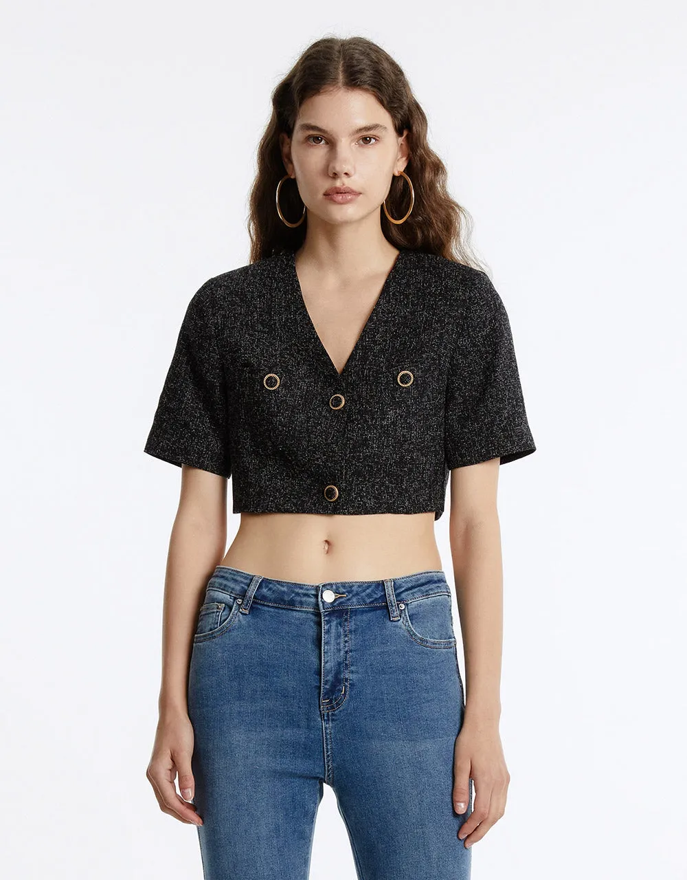 Textured Cropped Jacket sold by Urban Revivo