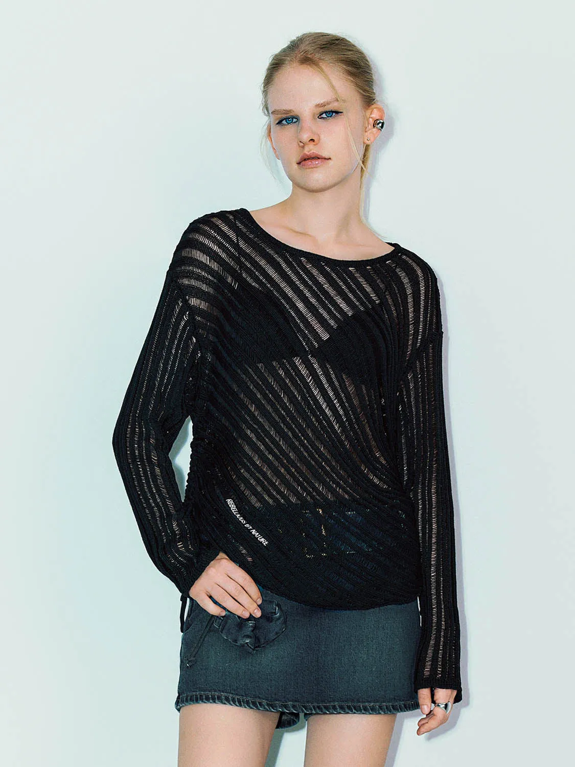 Sheer Crew Neck Knitted T-Shirt sold by Urban Revivo