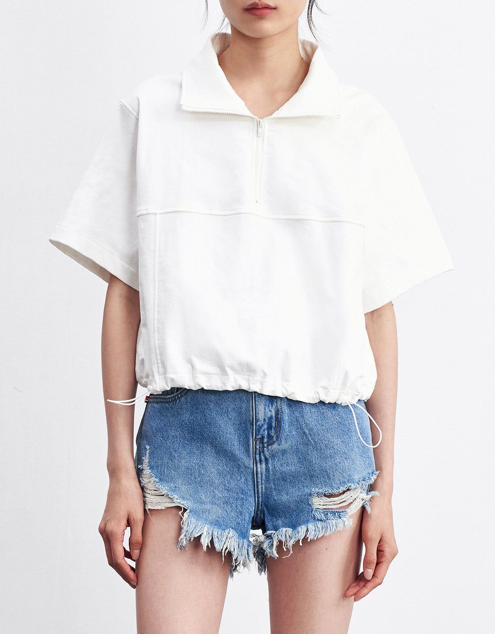 Elastic Hem Half Zip Denim T-Shirt sold by Urban Revivo product image thumbnail 2