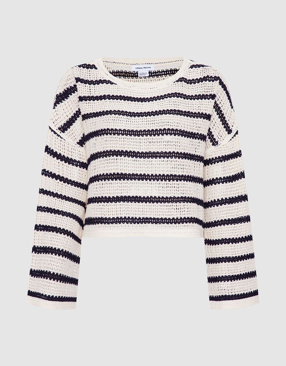 Striped Pointelle Crop Knitted Top sold by Urban Revivo