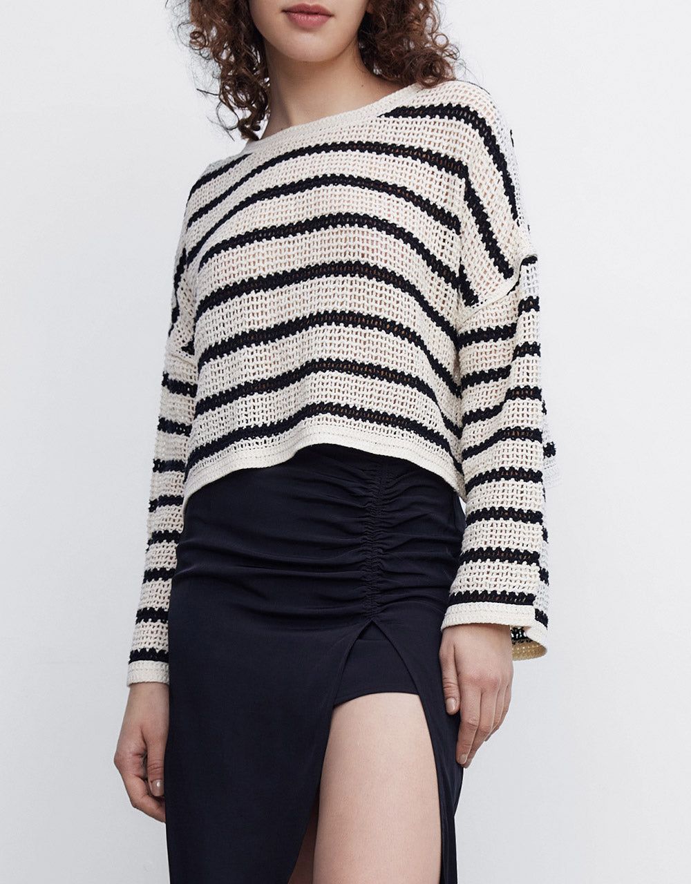 Striped Pointelle Crop Knitted Top sold by Urban Revivo product image thumbnail 5