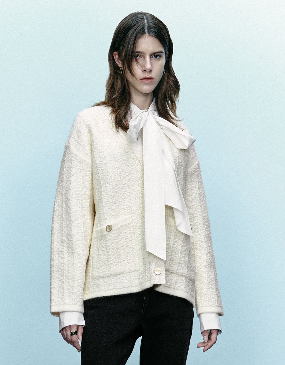 Drop Shoulder Sleeve V-Neck Knitted Cardigan sold by Urban Revivo