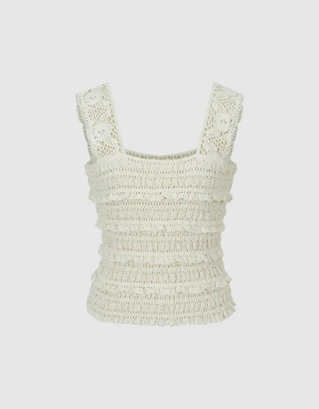 Sleeveless Square-cut Collar Knitted Top sold by Urban Revivo