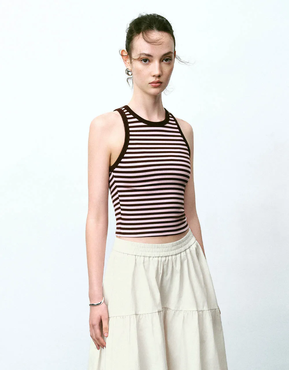 Striped Crew Neck Tank Top sold by Urban Revivo