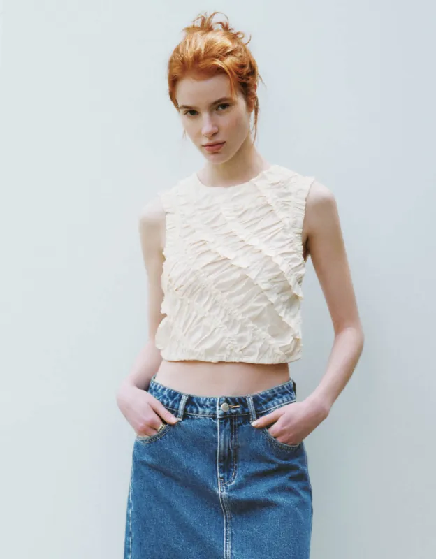 Sleeveless Crew Neck Ruffle Blouse sold by Urban Revivo