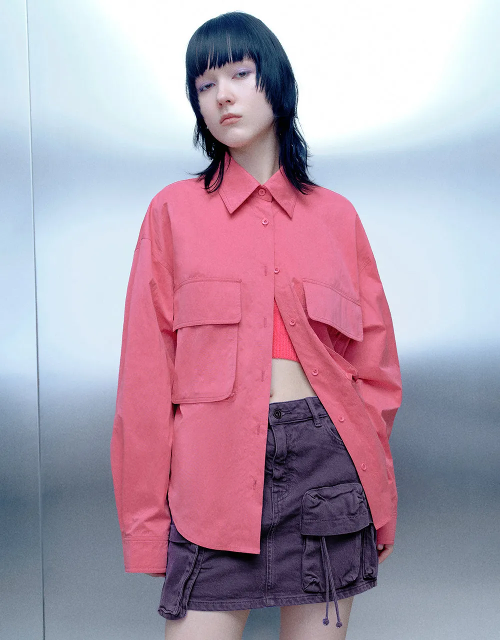 Button Up Loose Shirt With Flap Pockets sold by Urban Revivo