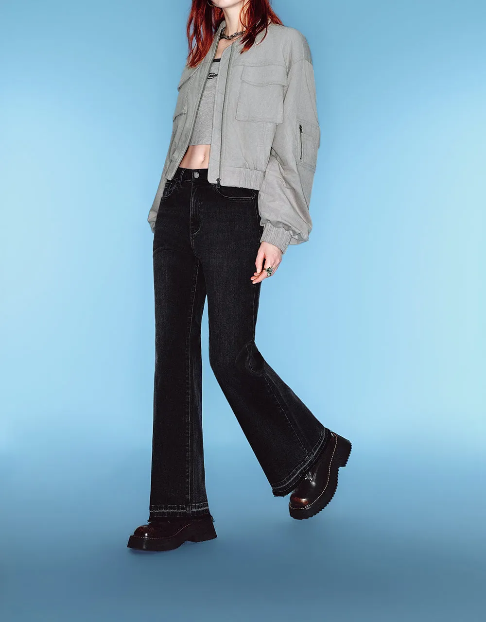 Raw Hem Flare Jeans sold by Urban Revivo product image thumbnail 4