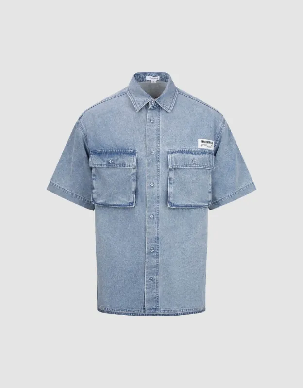 Drop Shoulder Sleeve Loose Denim Shirt sold by Urban Revivo