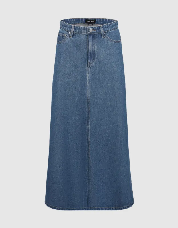 Midi A-Line Denim Skirt sold by Urban Revivo