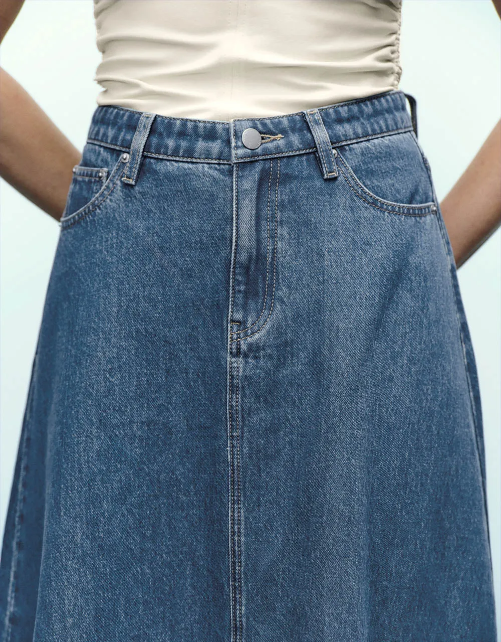 Midi A-Line Denim Skirt sold by Urban Revivo product image thumbnail 5