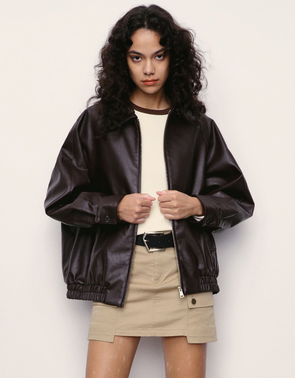 Zipper Front Vegan Leather Jacket sold by Urban Revivo