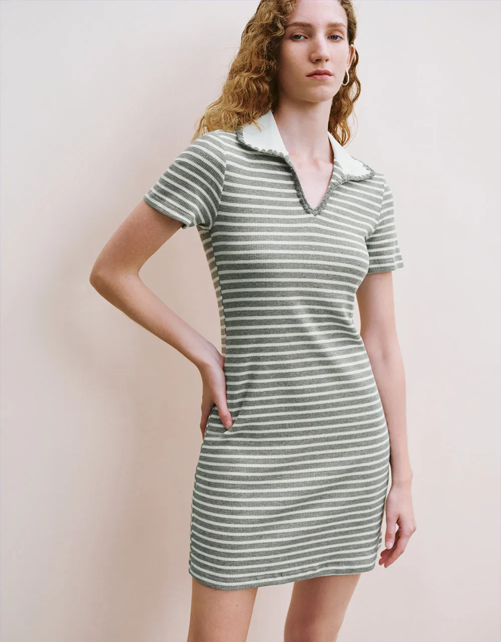 Striped Lapel A-Line Dress sold by Urban Revivo product image thumbnail 3
