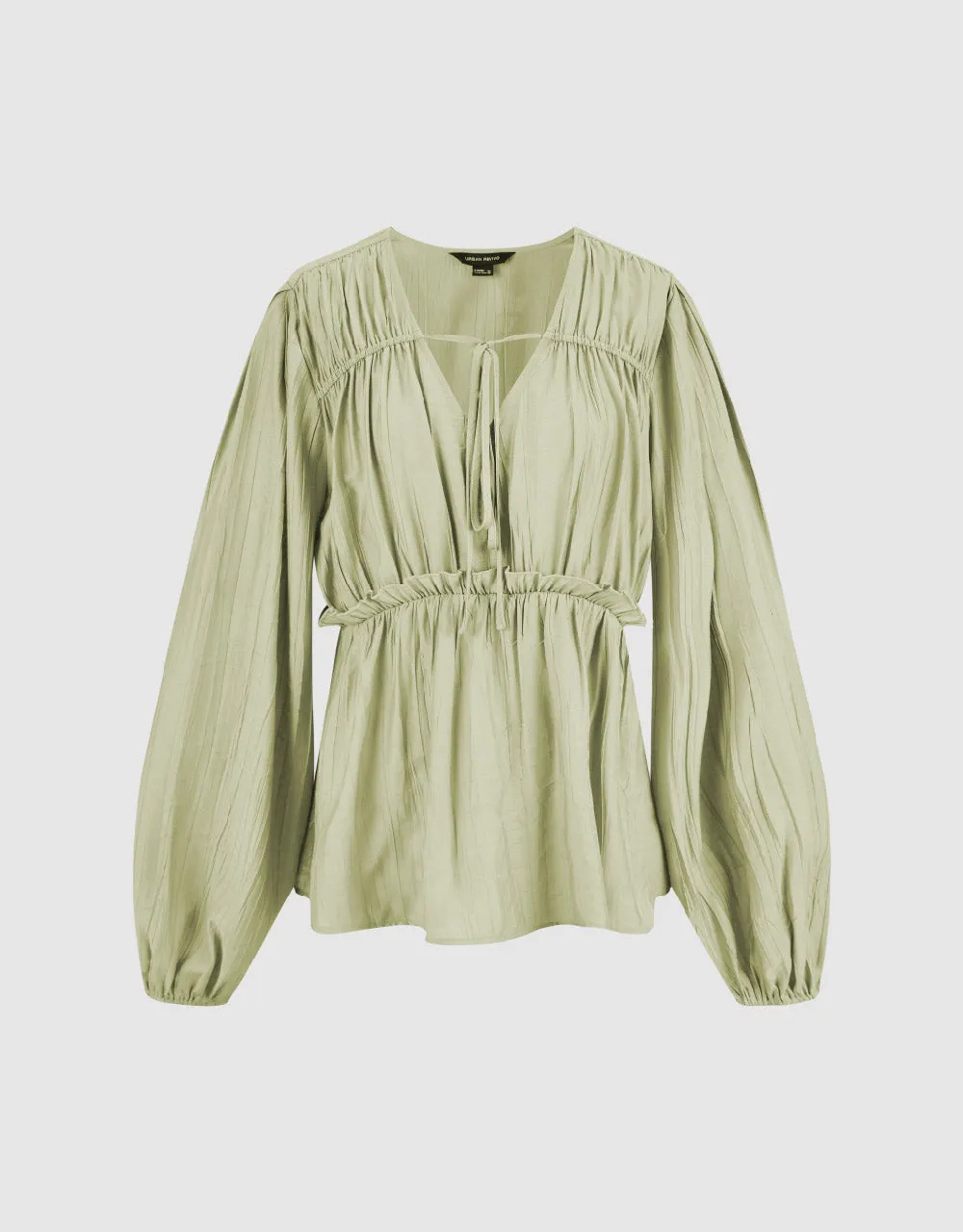 Tie Front Ruched V-Neck Blouse sold by Urban Revivo product image thumbnail 2