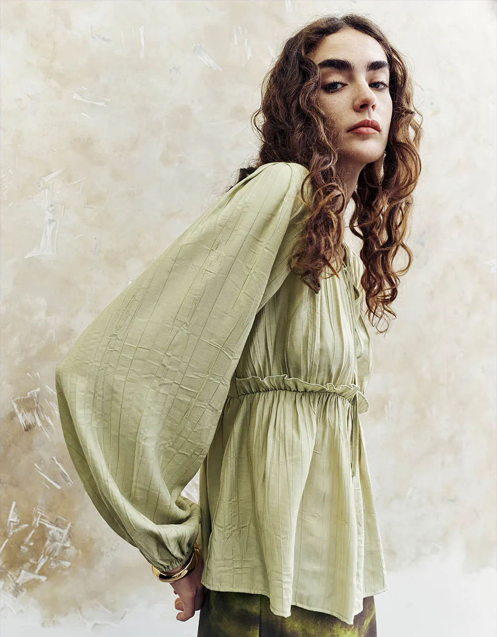 Tie Front Ruched V-Neck Blouse sold by Urban Revivo product image thumbnail 3