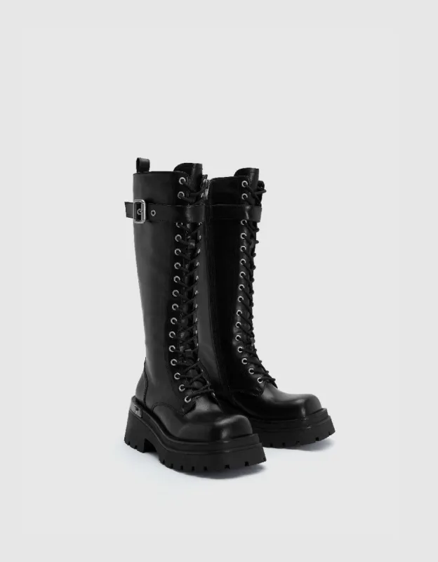 Lace Up Square Toe Knee Boots sold by Urban Revivo