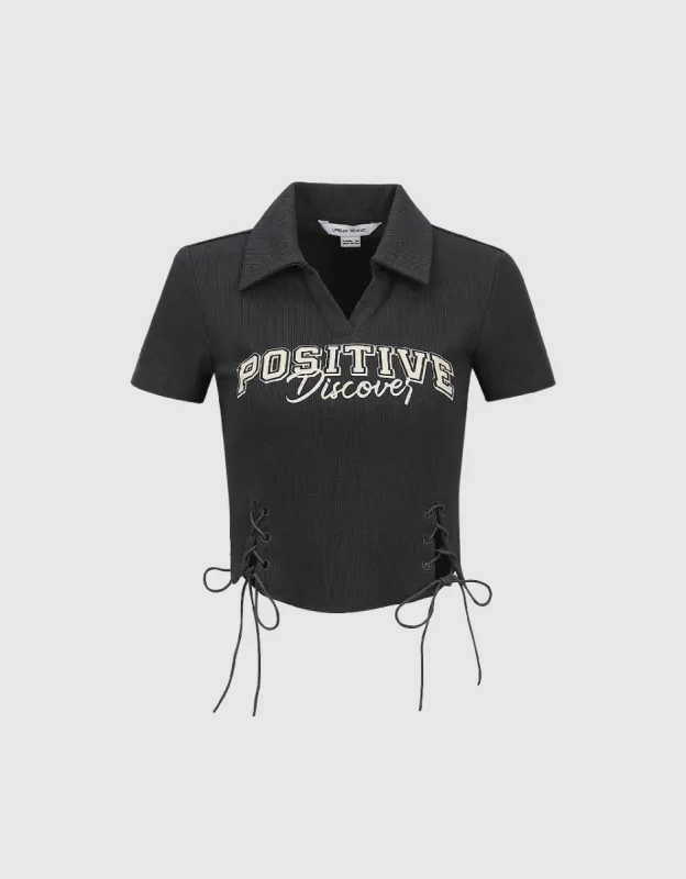 Lace Up Side Straight T-Shirt sold by Urban Revivo