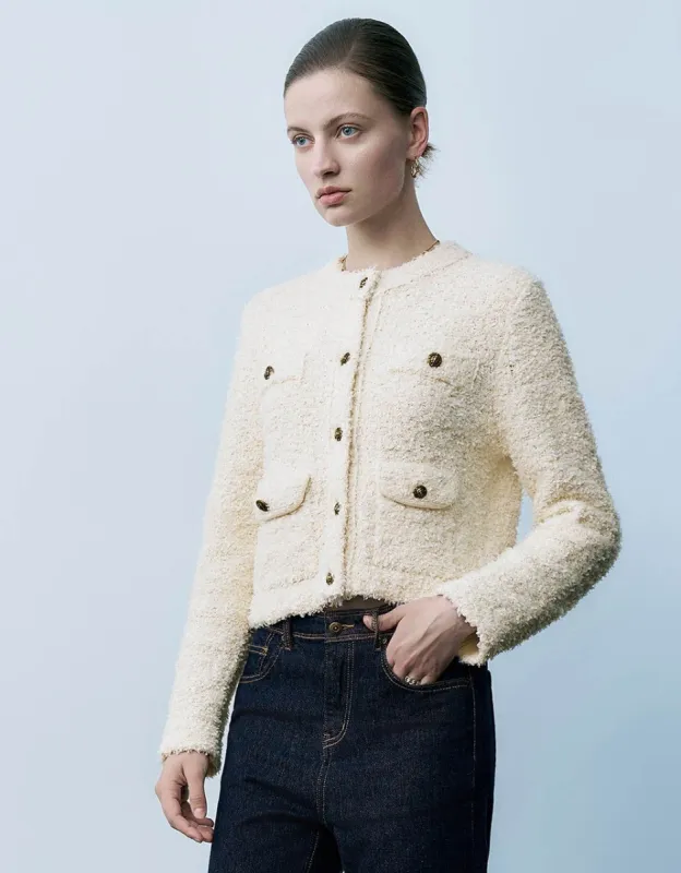 Tweed Crew Neck Knitted Cardigan sold by Urban Revivo