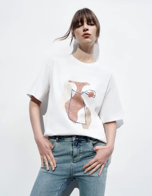 Printed Crew Neck Loose T-Shirt sold by Urban Revivo
