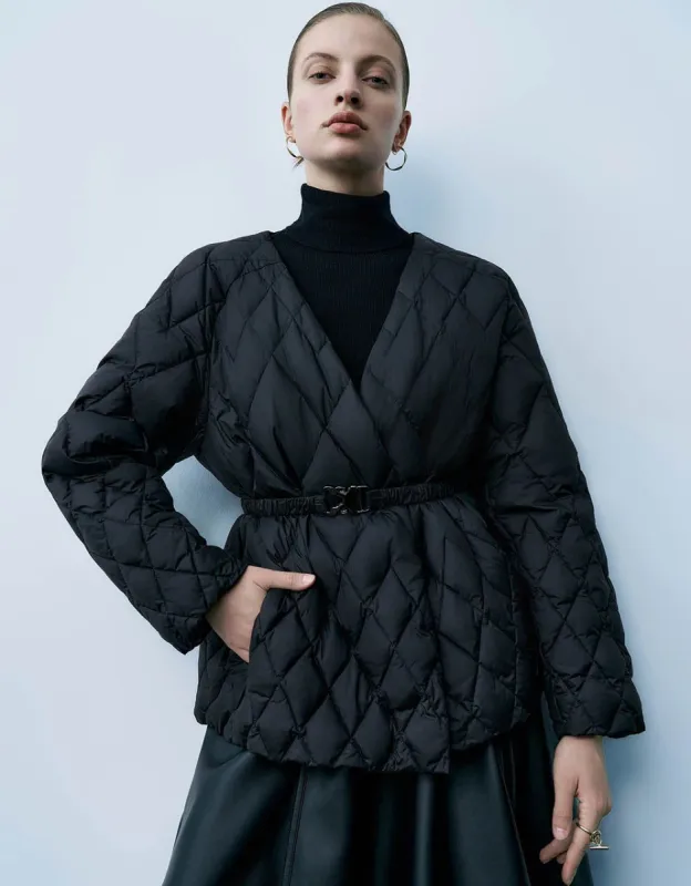 V-Neck Down Jacket With Belt sold by Urban Revivo