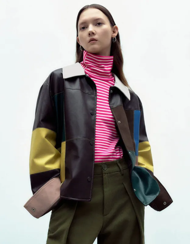 Colorblocks Vegan Leather Straight Jacket sold by Urban Revivo
