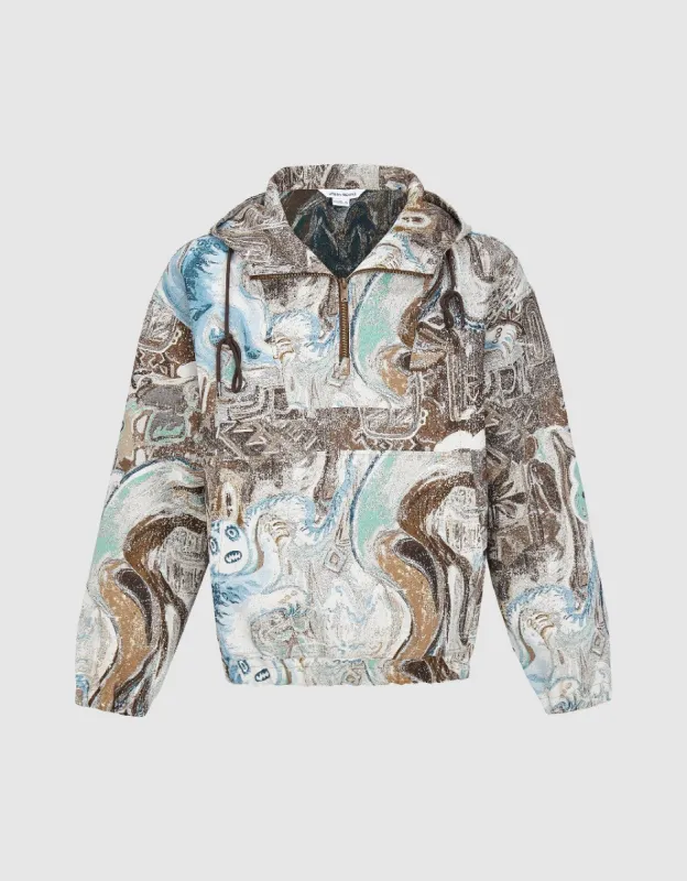 Zip Half Placket Hooded Overhead Shirt sold by Urban Revivo